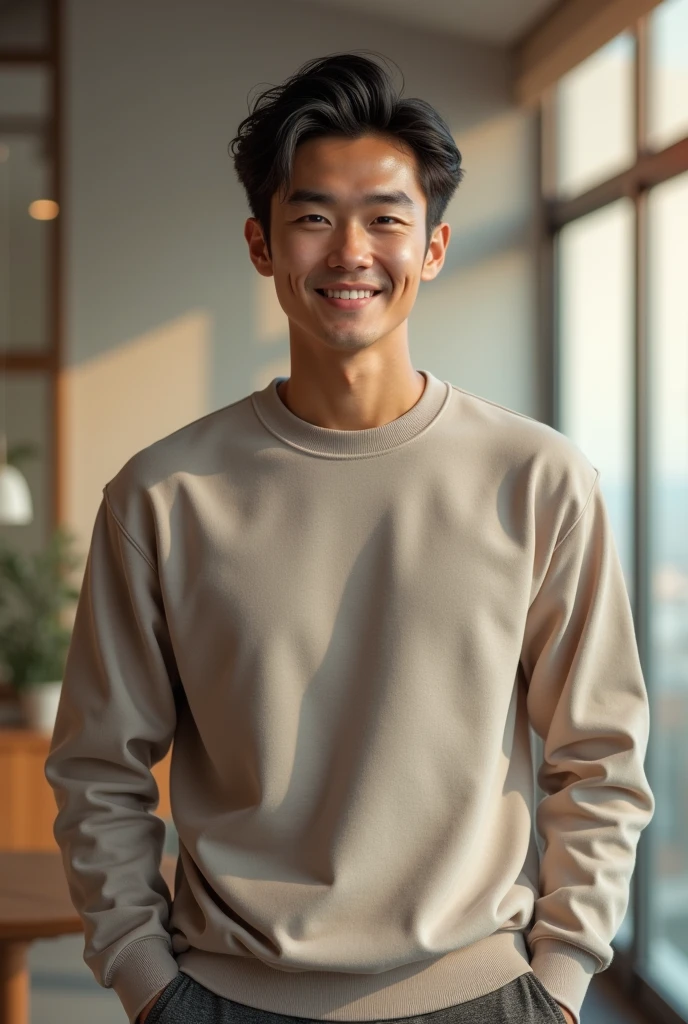 good looking, rich, And a smiling Japanese man wearing a sweatshirt、young、Gentle atmosphere