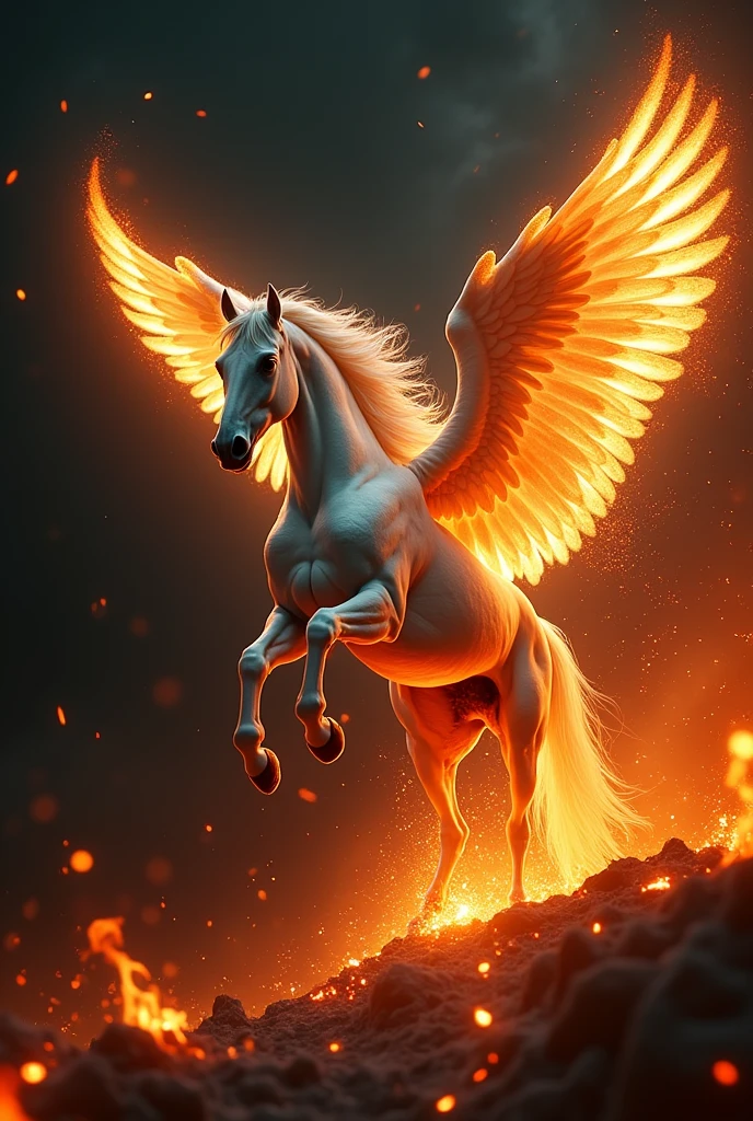 Pegasus on fire black background with smach letters 