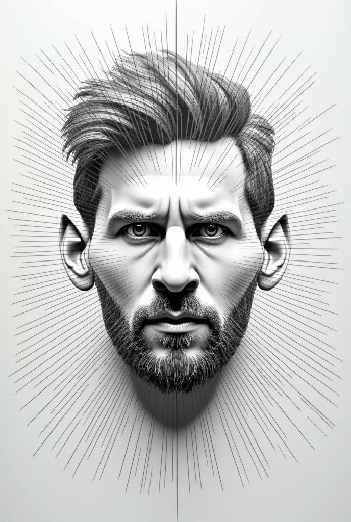 Linear mold on a sheet of paper of Messi's face from the front