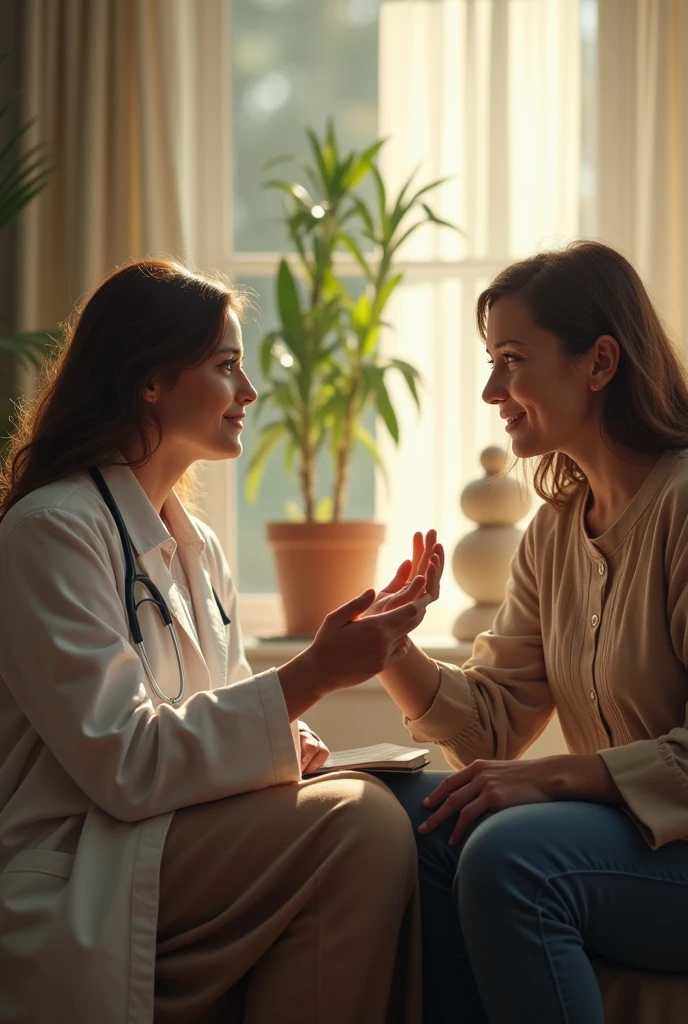 Create an image of a psychologist attending a patient , helping and accompanying him in the process of taking care of his mind