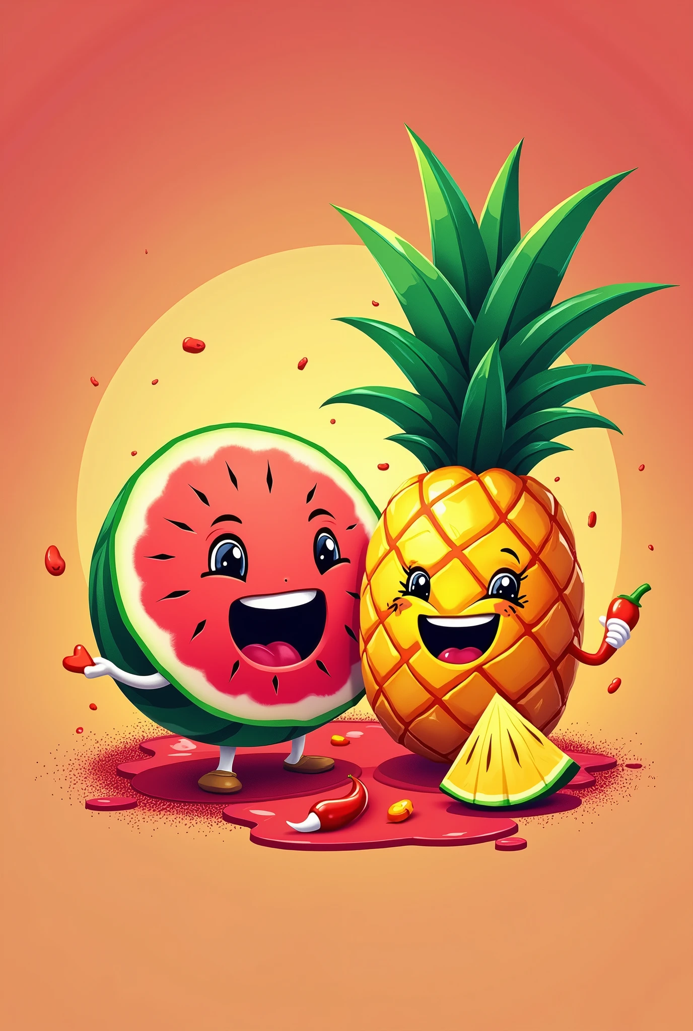watermelon and pineapple sales logo, With champy and tajin I want you to show the tajin and chamoy in the logo