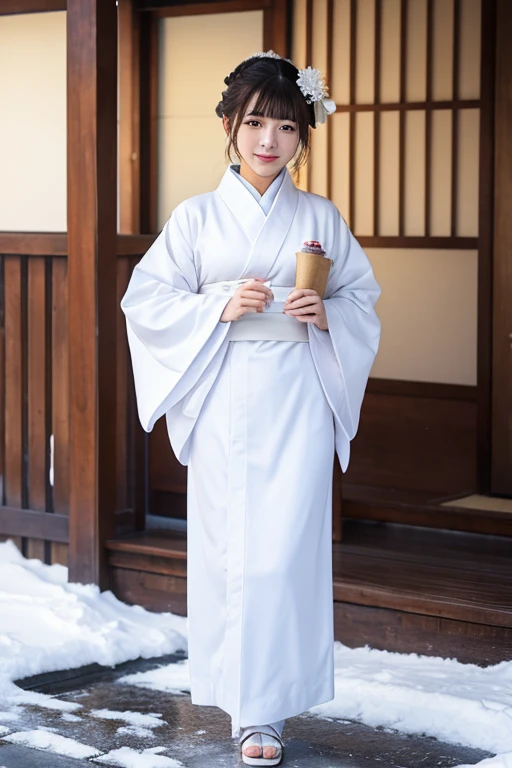 female、White kimono、snow