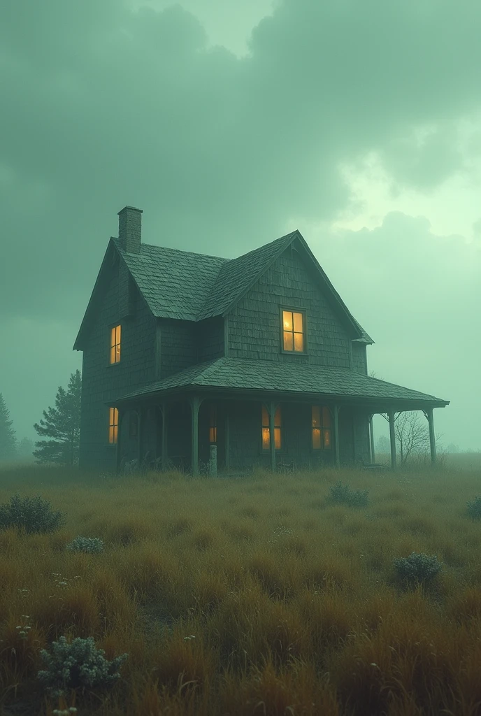 A ranch with windows like eyes lying on a bed 