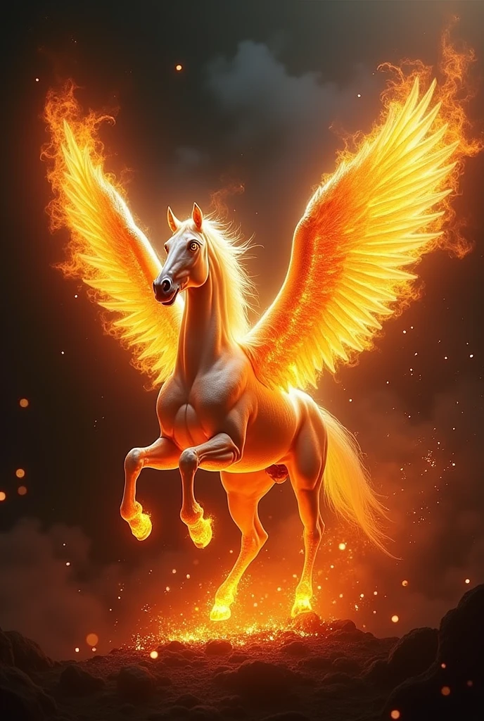 Pegasus on fire black background saying smach
