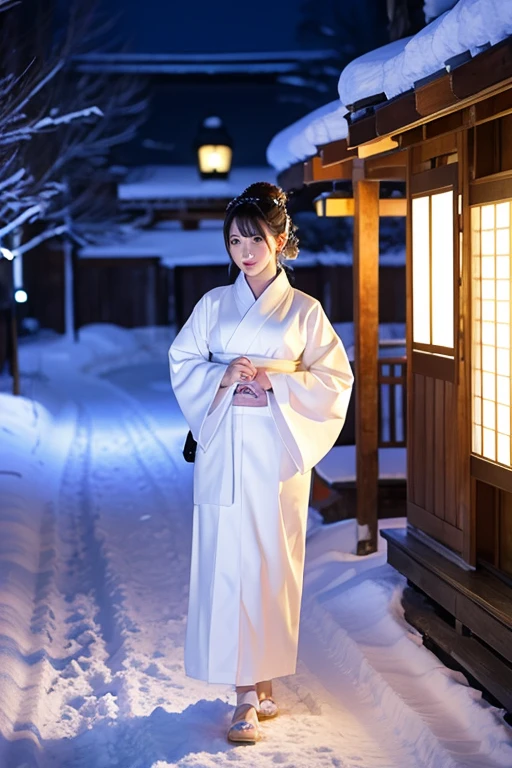 female、White kimono、snow、night