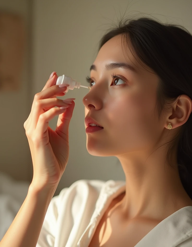 woman putting drops in her eyes