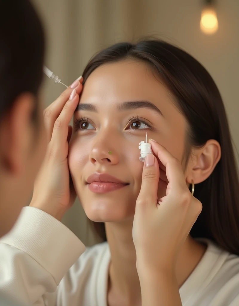 woman putting drops in her eyes