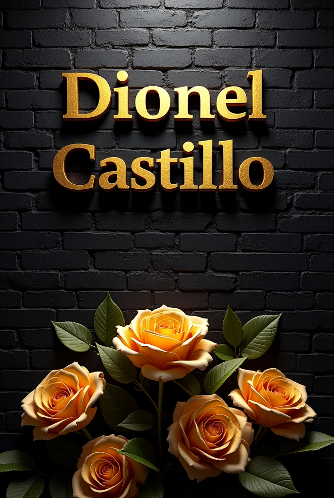 An image with the name Dionel Castillo on a black brick wall and below some golden roses with the name also in gold