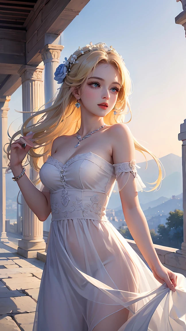 Best Quality, Masterpiece, High Resolution, 1Girl, Sexy, Smile, Nude, Clear Porcelain Dress, Princess, Hair Accessories, Necklaces, Jewelry, Beautiful Face, Physically, Tyndall Effect, Realistic, Shadow Studio, Edge Lighting, Two-Color Lighting, (High Detail Skin: 1.2), 8K UHD, DSLR, Soft Light, High Quality, Volumetric Light, Voyeur, Photo, High Resolution, 4K, 8K, Background Blur,