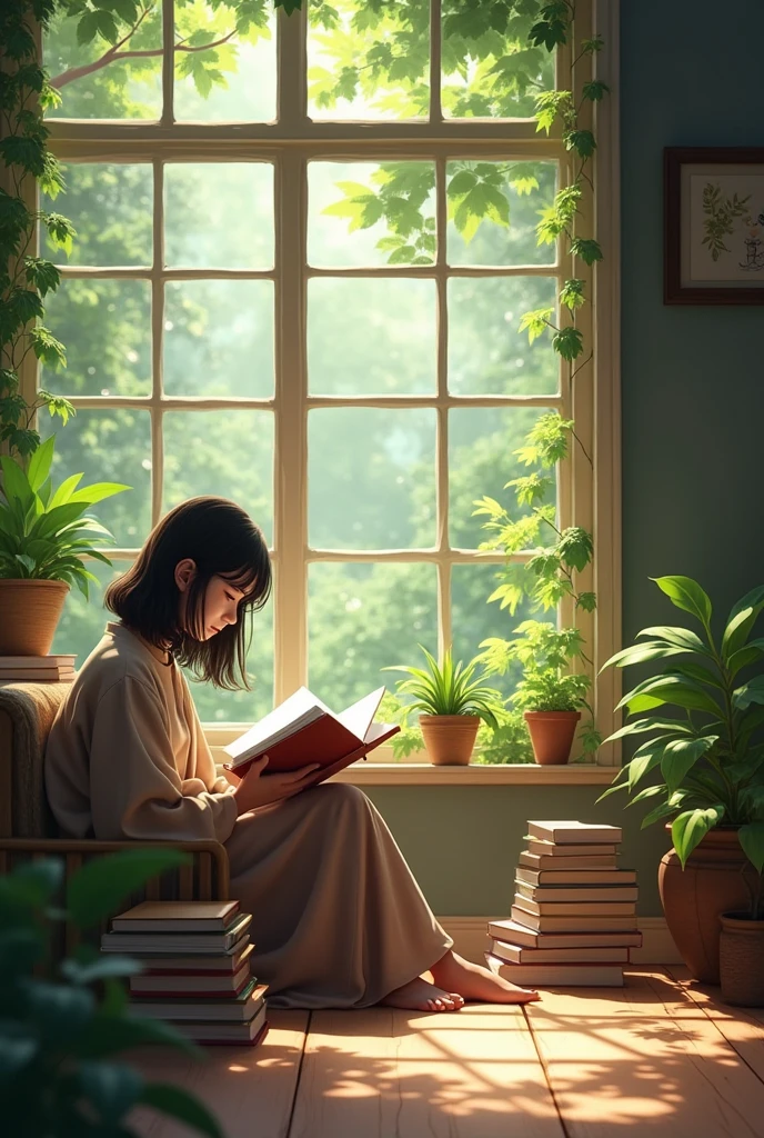 Books reading under room music nature