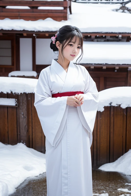 female、White kimono、snow