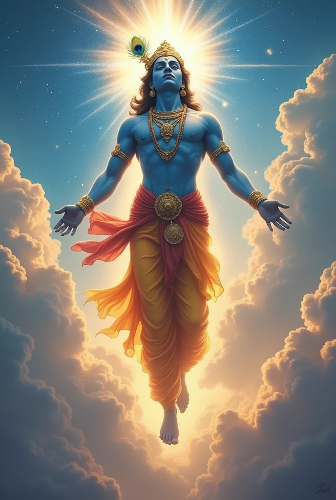 Krishna is going to sky 
