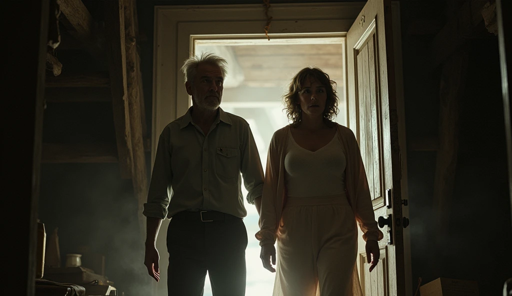 Parents Arrive:
Depict Emily’s parents bursting through the attic door, looking alarmed and ready to confront the situation.