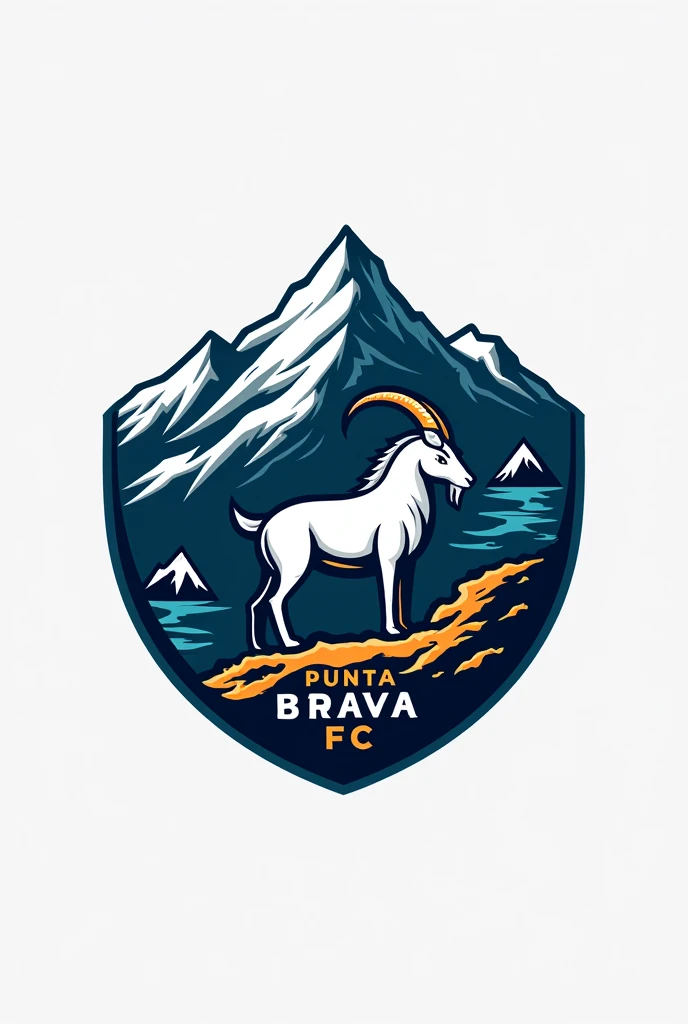 create a logo for a soccer team that says punta brava fc and has a mountain and a goat