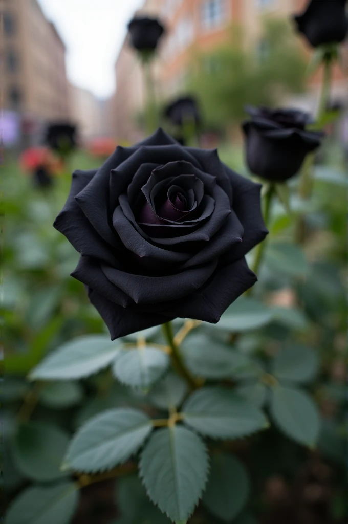 Black roses in a public place taken by a camera