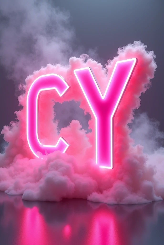 Smoke logo of the letters C and Y in pink capital letter in three d of the future