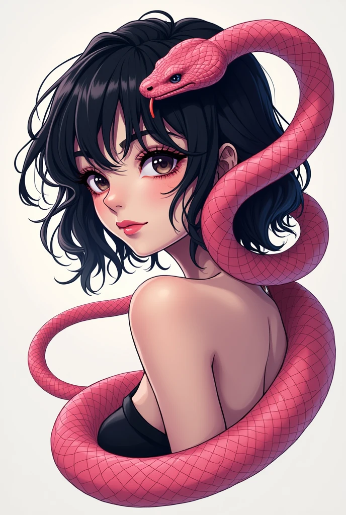 Sexy anime girl logo with pink snake and the name profugotattoo