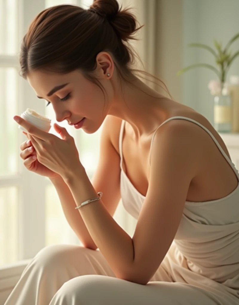 woman applying cream on her body