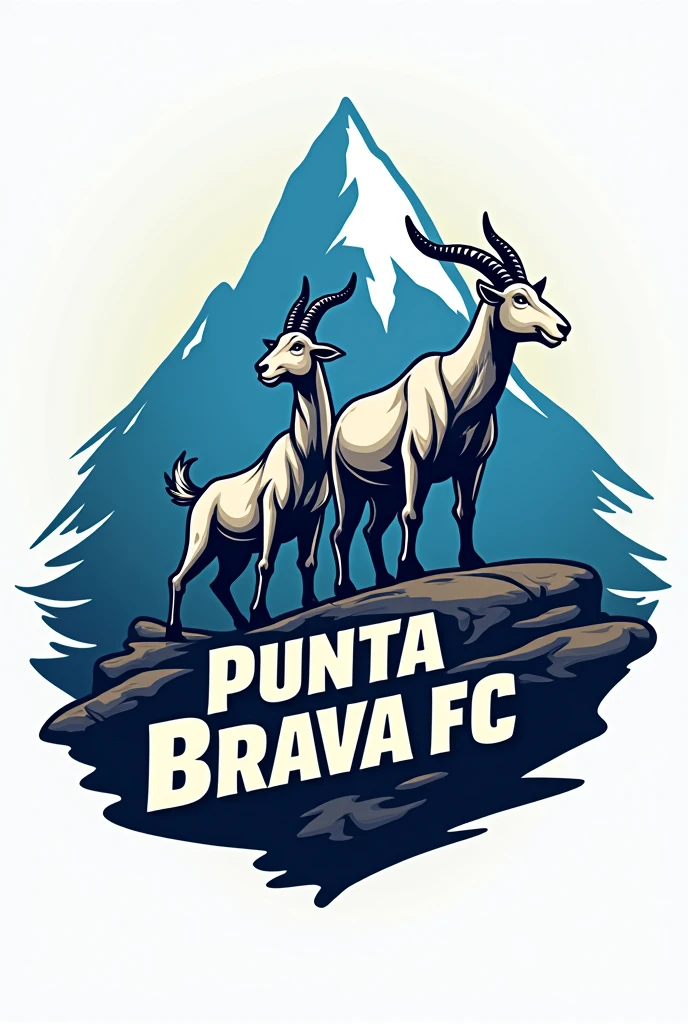 create a logo for a soccer team that says punta brava fc and has a mountain and a goat