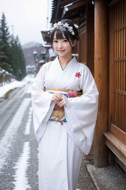 female、White kimono、snow
