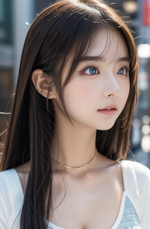 最高qualityのディテール:1.2, Realistic, 8K Ultra HD, High resolution, One Girl:1.2, The 超detailedな, 高qualityのテクスチャ, Intricate details, detailed, 非常にdetailedなCG, 高qualityの影, detailed 美しく繊細な顔, detailed 美しく繊細な目, Depth of written boundary, Ray Tracing, 20th Generation, Cute K-Pop Girls, The Face of Ulzan in Korea:1.1, Narrow Face, Urzan-6500-v1.1:0.6, Pure Eros Face_v1, Glow Eyes, cheek, Glossy Lips, Perfect body, choker、Cleavage、 Brown Hair、ponytail:1.1, street, particle, View the viewer, Photorealistic:1.4, 超detailedな, Photo Real, 4K 8K Ultra HD Full Color RAW Photos, Fujifilm(Medium format:1.2), Hasselblad:1.2, Carl Zeiss:1.1, Incredible dynamic range photography(utility_art:Smoose-768:1.1), High resolution, High pixel count, 明確なdetailed, Clear images, Natural color reproduction, Noise Reduction, High fidelity, quality, Software Improvements, Upscaling, Optimized Algorithms, Professional-level retouching、((Shibuya Ward, Tokyo))、On the way to shopping、((Stylish and Design-Forward Clothing))、Graphic T-shirts: artとロゴ、アニメキャラクターがプリントされたGraphic T-shirtsが流行.、Use for unique styling