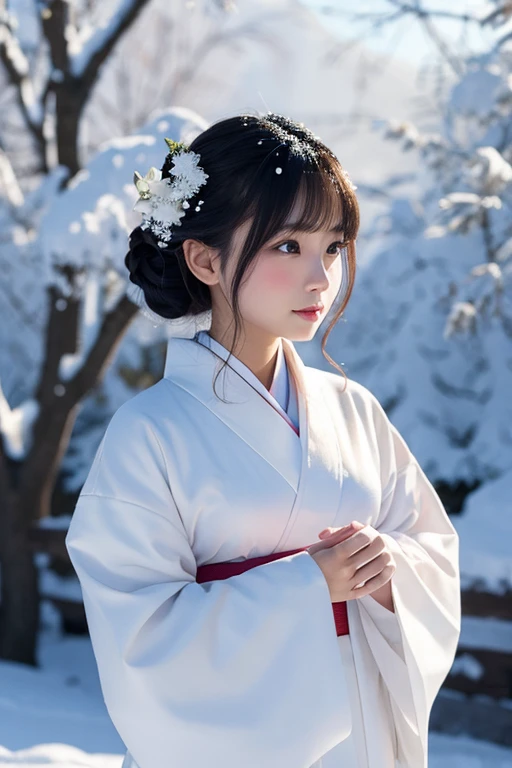 female、White kimono、snow