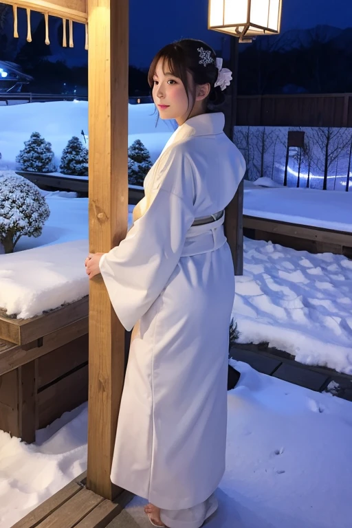 female、White kimono、snow、night