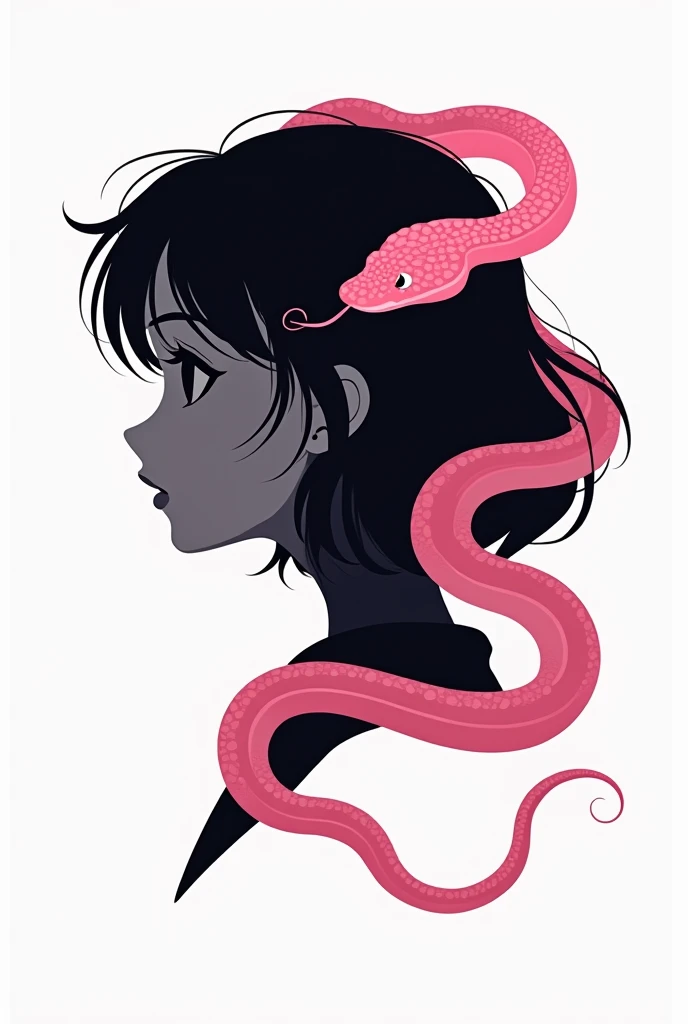 Logo silhouette of anime girl face with pink snake 