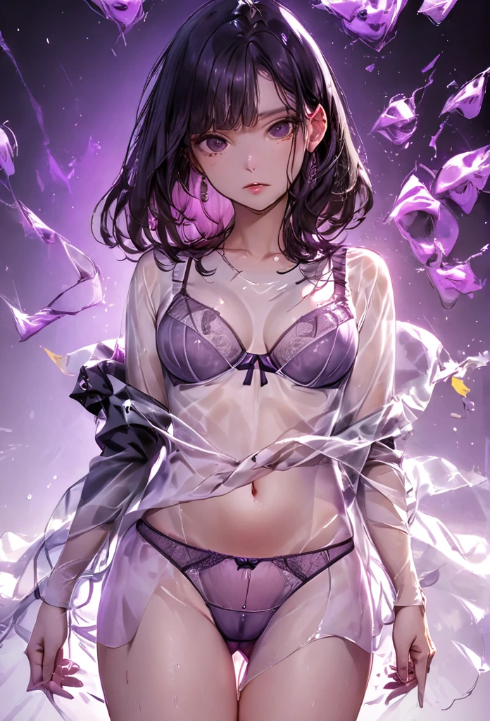 Purple see-through panties and bra