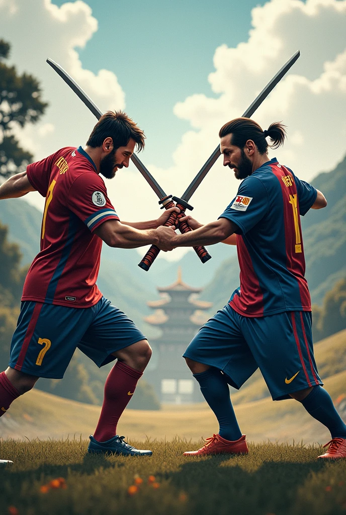Messi is fighting Against messi with big katana