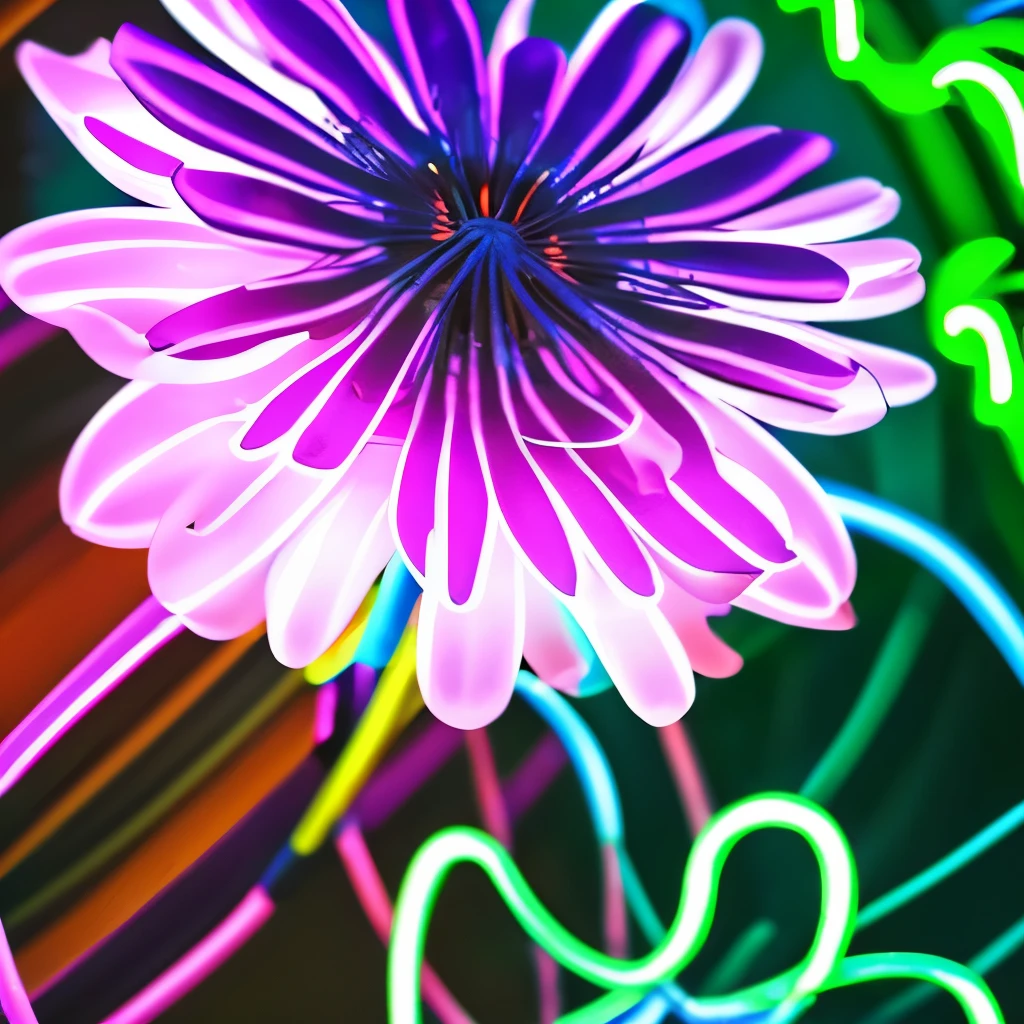 a close up of a flower with neon lights on it, radiating atomic neon corals, twirling glowing sea plants, harmony of neon glowing coral, neon color bioluminescence, neon bioluminescence, filled with bioluminescence, purple and blue neons, neon jellyfish, glowing neon flowers, purple bioluminescence