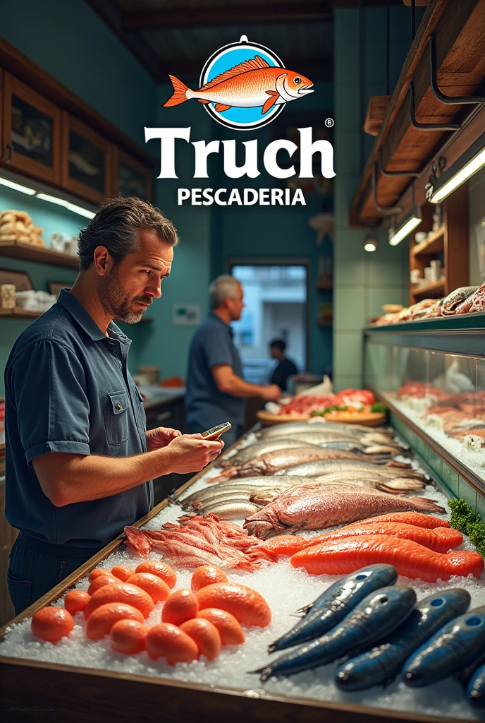 Make an image that describes the importance of choosing a good fish and has the Truch Pescaderia logo
