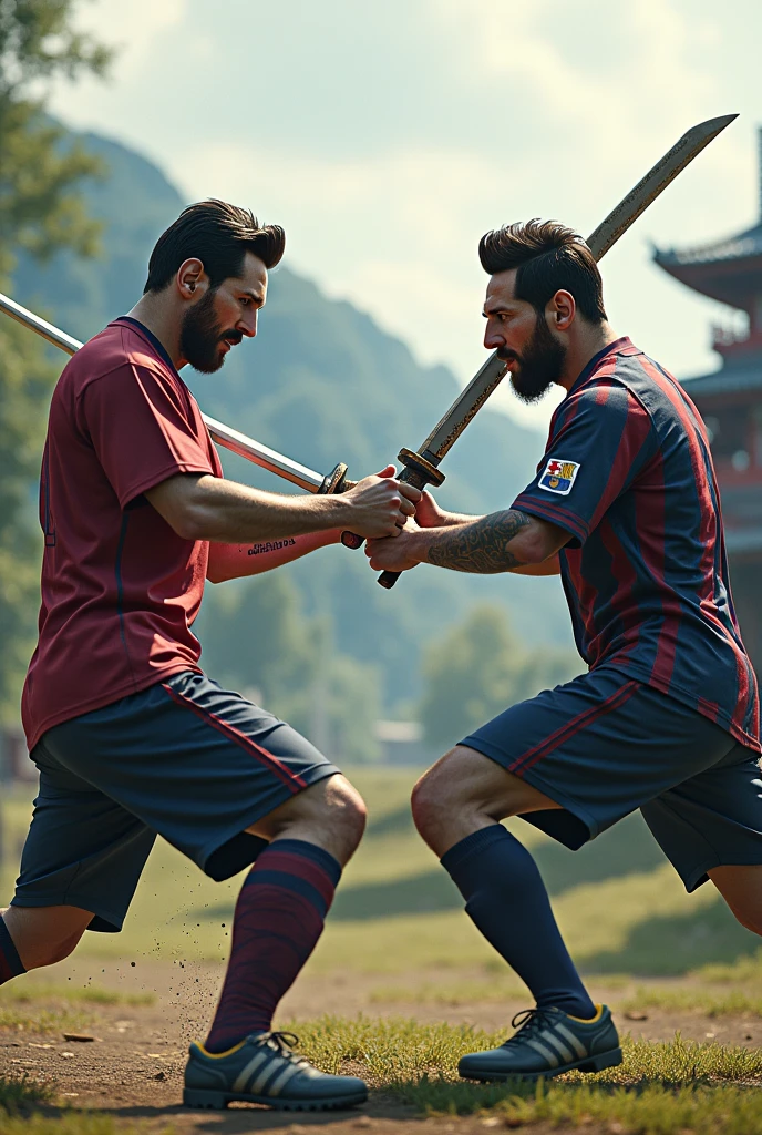 Messi is fighting Against messi with big katana