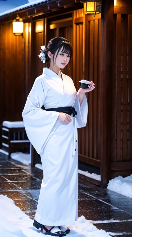 female、White kimono、snow、night