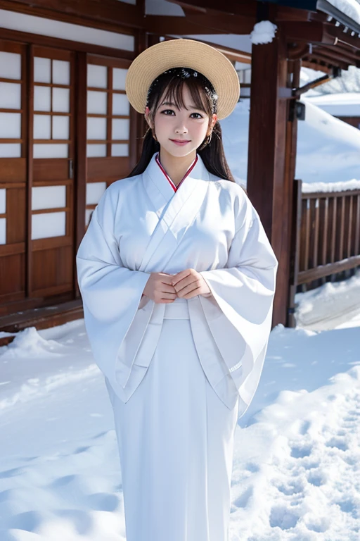female、White kimono、snow
