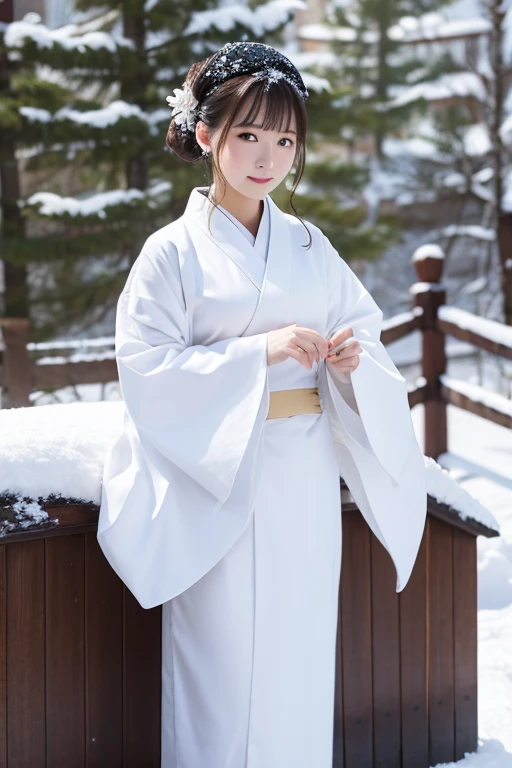 female、White kimono、snow