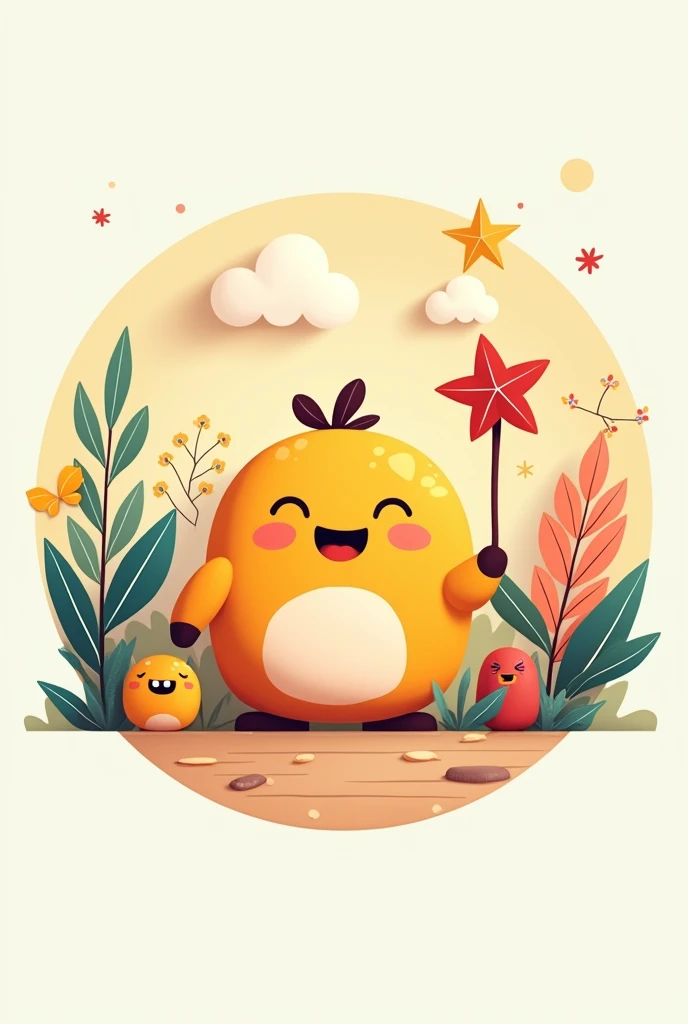 2d circular cartoon and happy