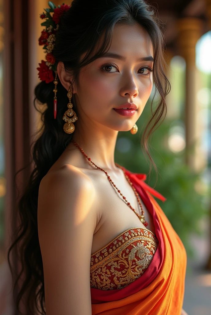 A Sexy girl wearing Myanmar dress.