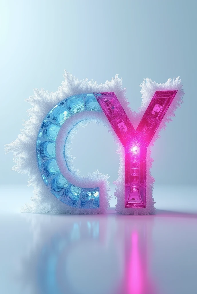 Frosted logo of the letter c and the y of the future in pink gothic letters