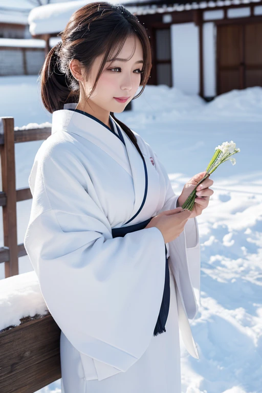 female、White kimono、snow