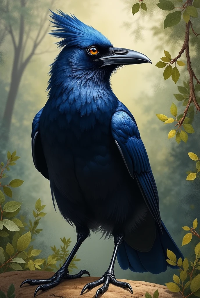 Blue-crowned crow bird painting