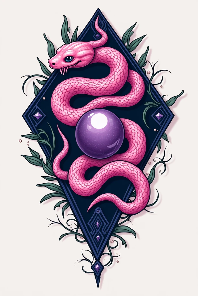 Logo for a business called profugotattoo that has a pink snake and a crystal ball 