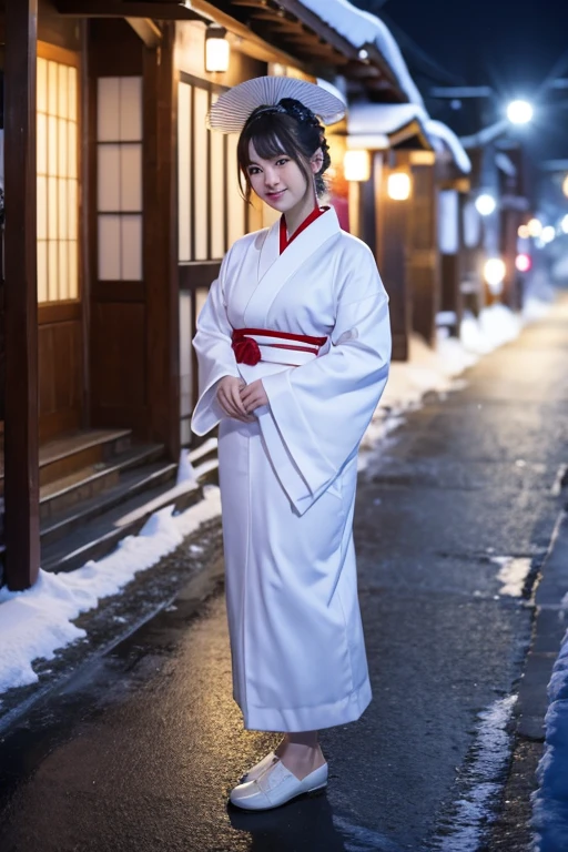 female、White kimono、snow、night
