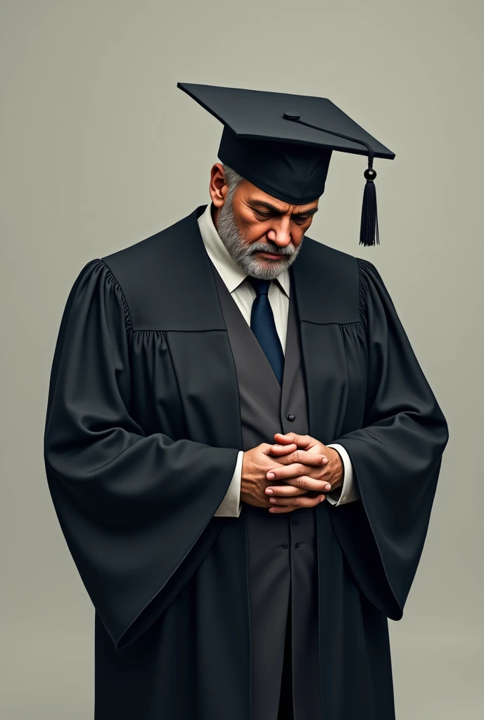 Make a 40 year old man sad in graduation clothes
