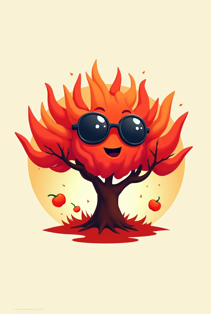Round logo with an animated red chili tree with a happy face and sunglasses from a company called chilin
