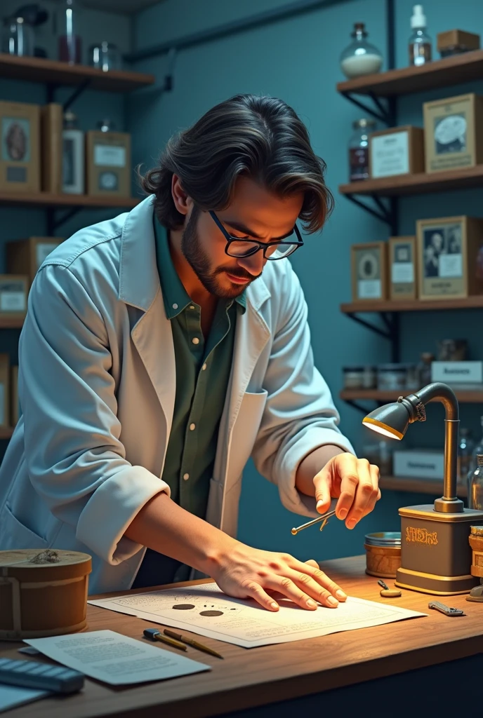 (him: sampling) Representation of an expert selecting samples from a group.