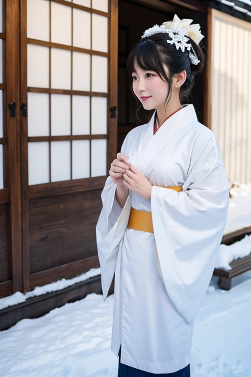 female、White kimono、snow
