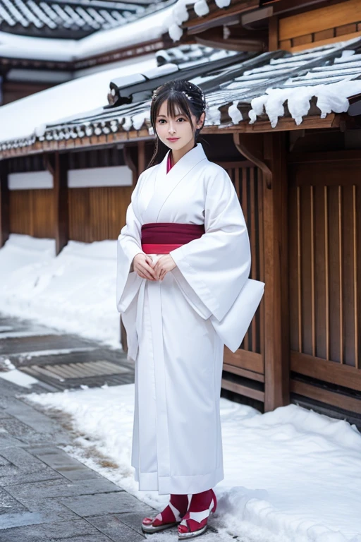 female、White kimono、snow