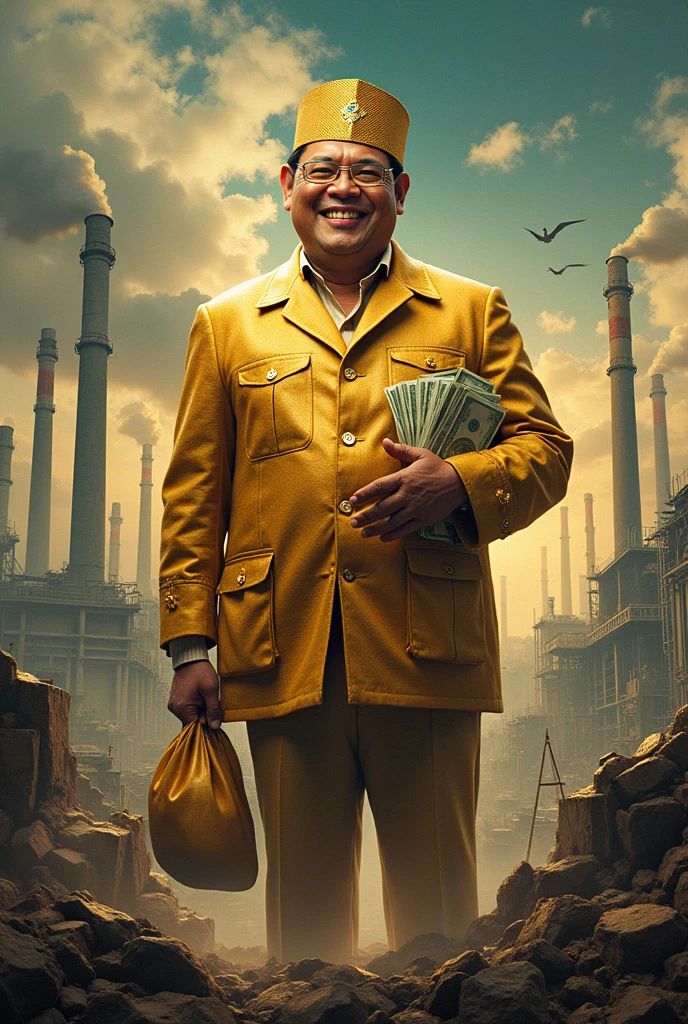 political sarcastic poster with the theme towards golden Indonesia 2045