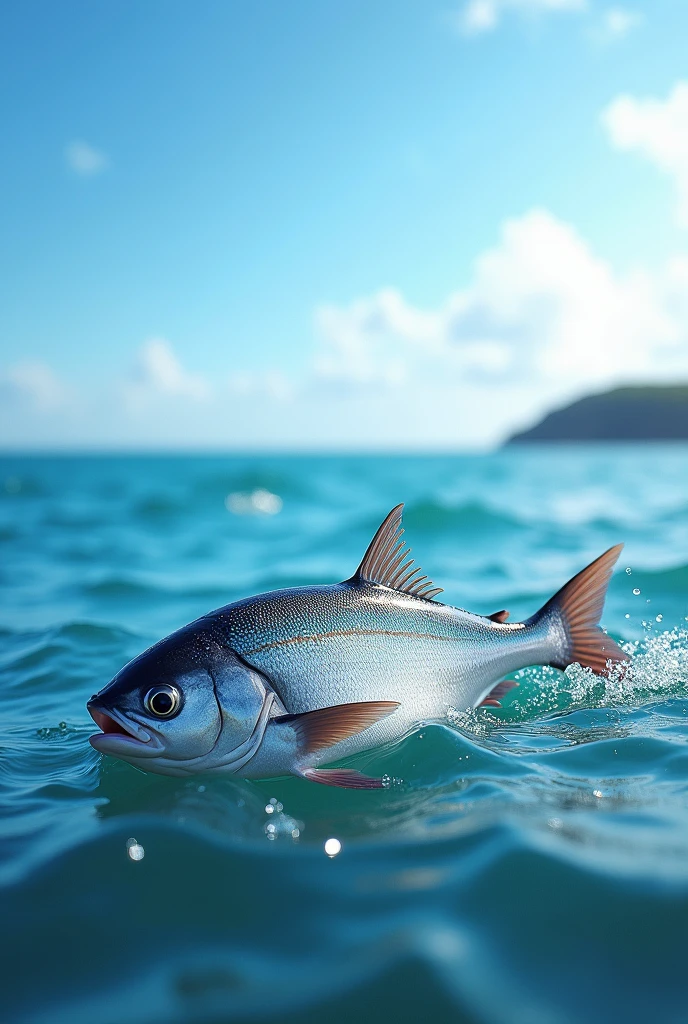 Make an image where you can see a fresh fish , the sea and quality, It is an image for the fishery to be able to place in promotion 